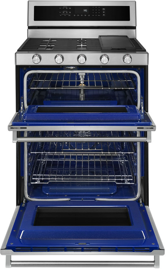 KitchenAid 30 Inch Freestanding Double Oven Gas Range with True Convection - KFGD500ESS
