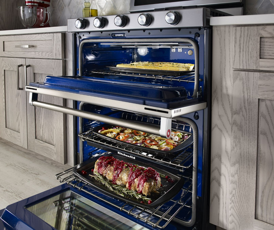KitchenAid 30 Inch Freestanding Double Oven Gas Range with True Convection - KFGD500ESS