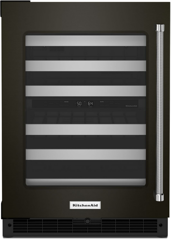 KitchenAid 24 Inch Under Counter Wine Cellar, Black Stainless Steel - KUWL314KBS