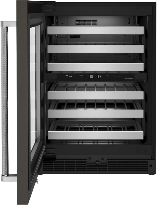 KitchenAid 24 Inch Under Counter Wine Cellar, Black Stainless Steel - KUWL314KBS