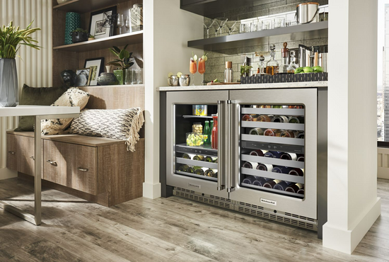 KitchenAid 24 Inch Dual Zone 46-Bottle Built-In Undercounter Wine Cooler, Stainless Steel - KUWR314KSS