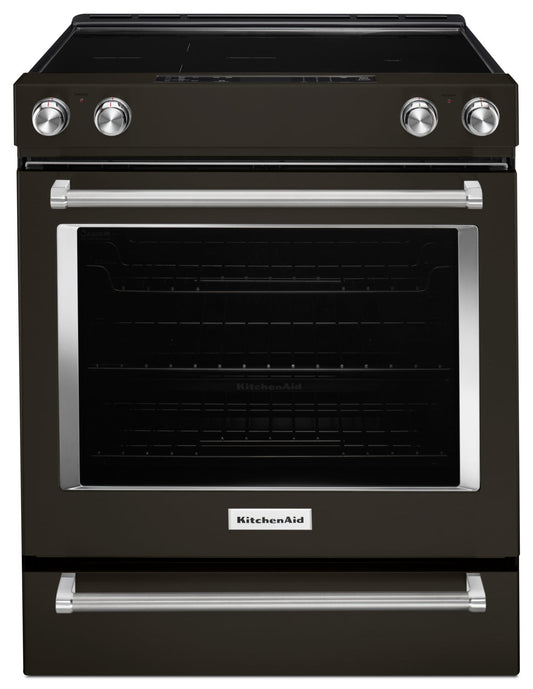 KitchenAid 30 Inch Slide-In Electric Convection Range, Black Stainless - YKSEG700EBS