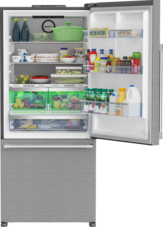 Beko 30 Inch Bottom Freezer Refrigerator with HarvestFresh, Stainless Steel - BFBD30216SS