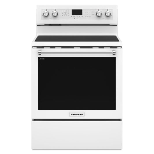 KitchenAid Electric Glass-Ceramic Top Range with AquaLift Self-Cleaning Technology Convection Oven in White - YKFEG500EWH