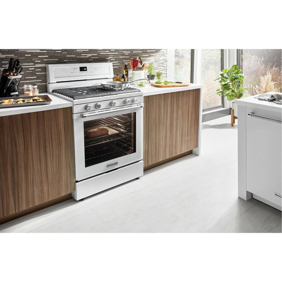 KitchenAid Gas Range with AquaLift Self-Cleaning Technology and Convection Oven - KFGG500EWH