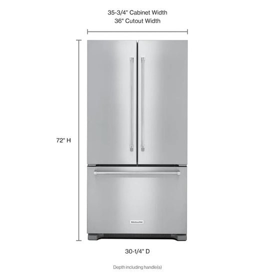 KitchenAid 36 Inch Counter-Depth French Door Refrigerator, 22 cu. ft., Stainless Steel - KRFC302ESS