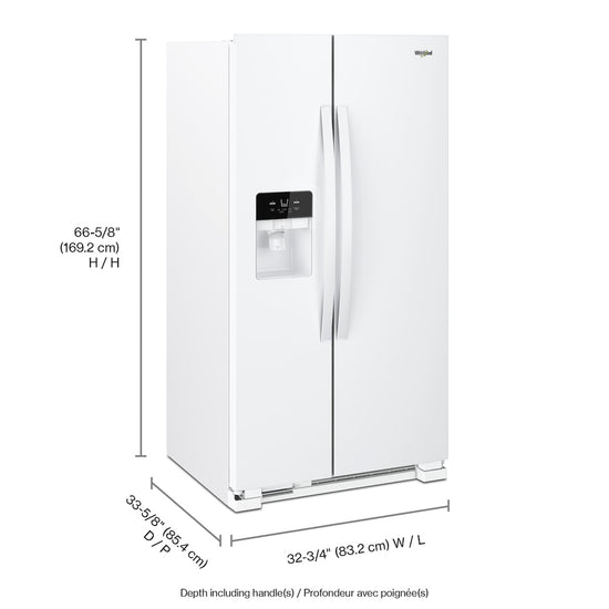 Whirlpool 33 Inch Side-by-Side Refrigerator, 21 cu. ft., White - WRS321SDHW