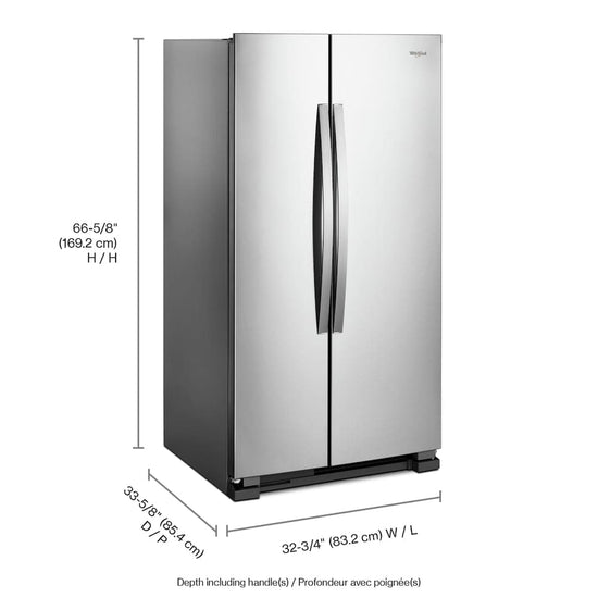 Whirlpool 33 Inch Side-by-Side Refrigerator, 22 cu. ft., Monochromatic Stainless Steel - WRS312SNHM