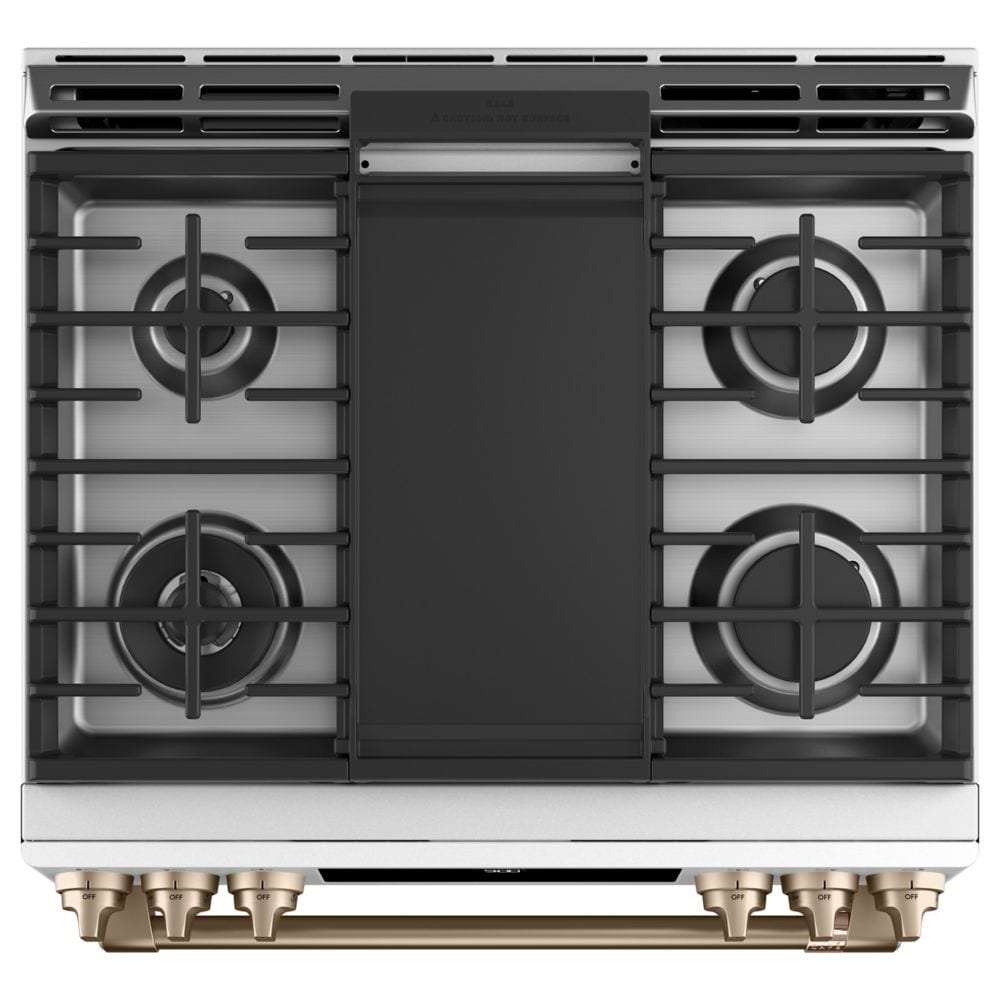 CAFÉ 30-INCH SLIDE-IN DUAL-FUEL CONVECTION RANGE WITH WARMING DRAWER IN MATTE WHITE - CC2S900P4MW2