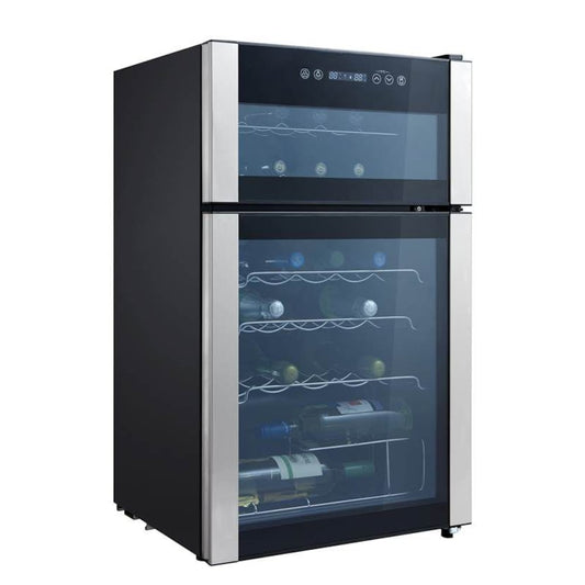 GE 29-BOTTLE DUAL ZONE WINE COOLER, STAINLESS STEEL - PXR03FLMFSC