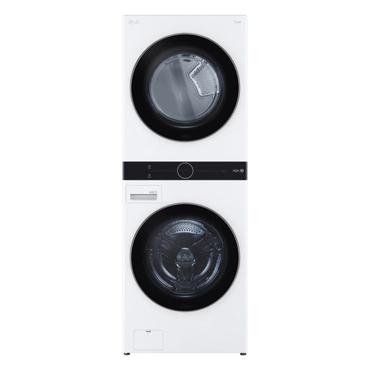 LG WHITE SINGLE UNIT FRONT LOAD WASHTOWER 5.2 CU. FT. WASHER, 7.4 CU. FT. ELECTRIC DRYER - WKE100HWA