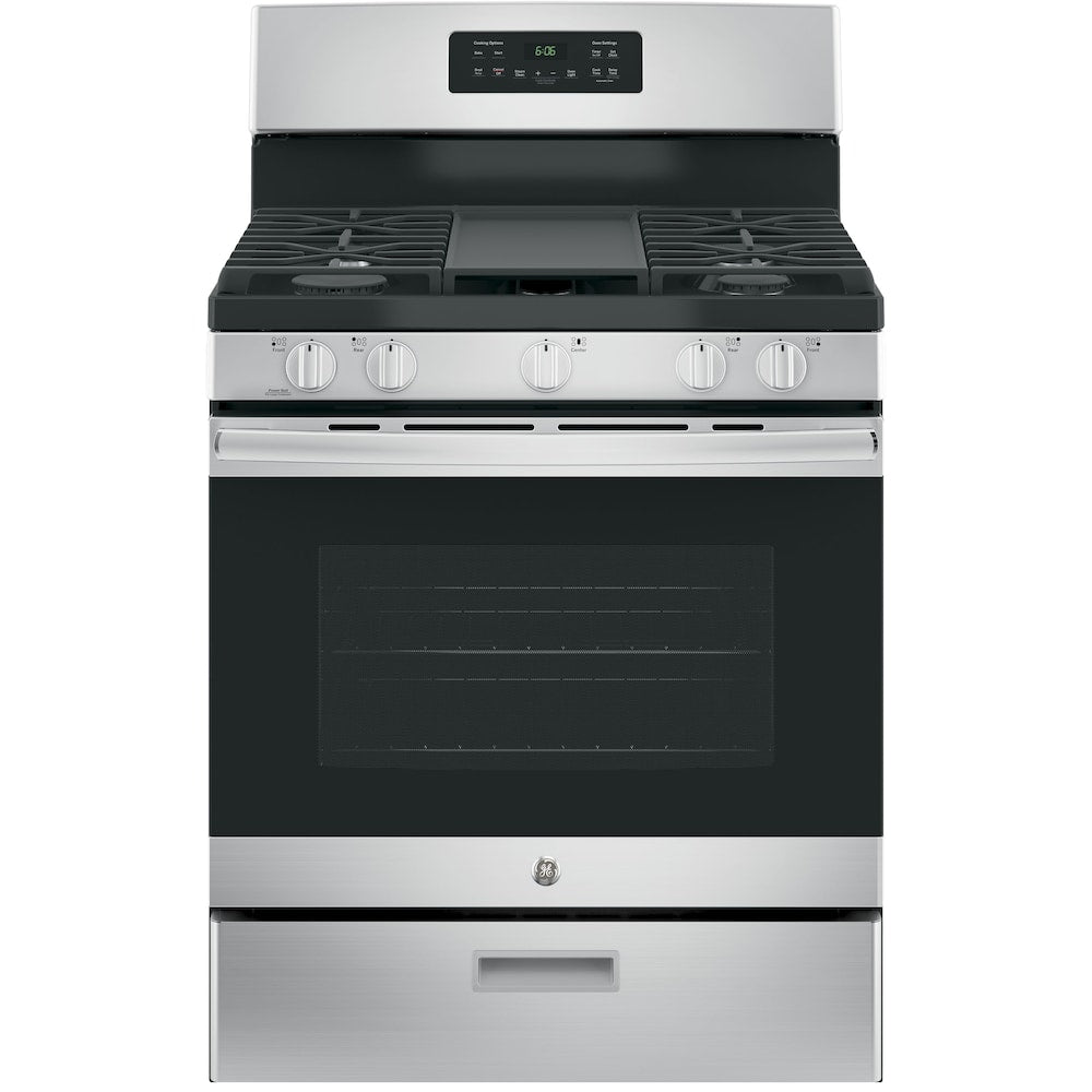 GE STAINLESS STEEL 30 IN. FREESTANDING STEAM CLEAN NATURAL GAS RANGE - JCGBS66SEKSS