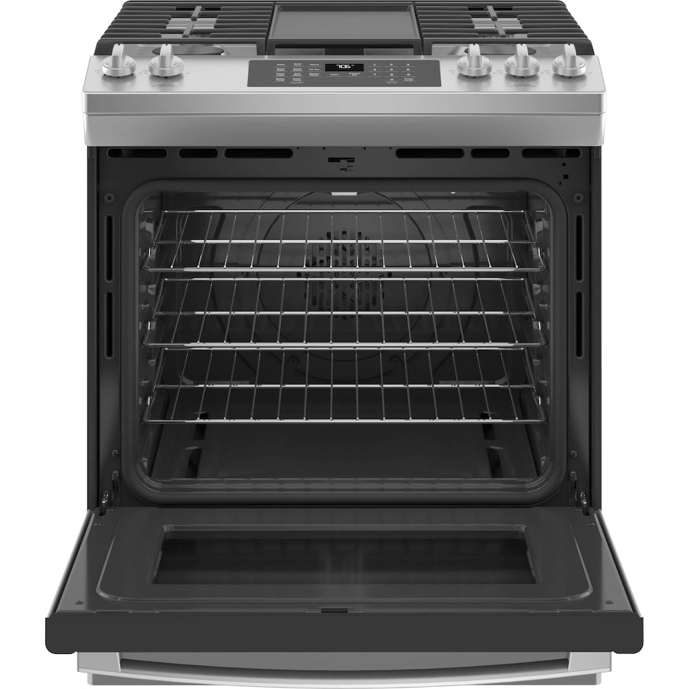 GE 30" Slide-In Convection Gas Range with No Preheat Air Fry in Stainless Steel - JCGS760SPSS