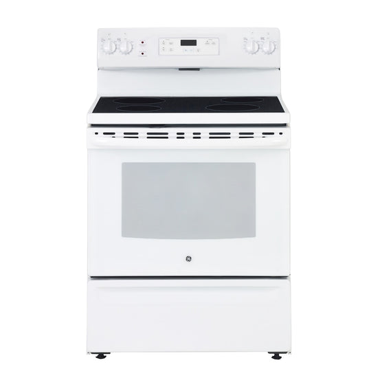 GE 30 Inch Freestanding Electric Range with 5.0 Cu. Ft. Capacity, White - JCBS630DKWW