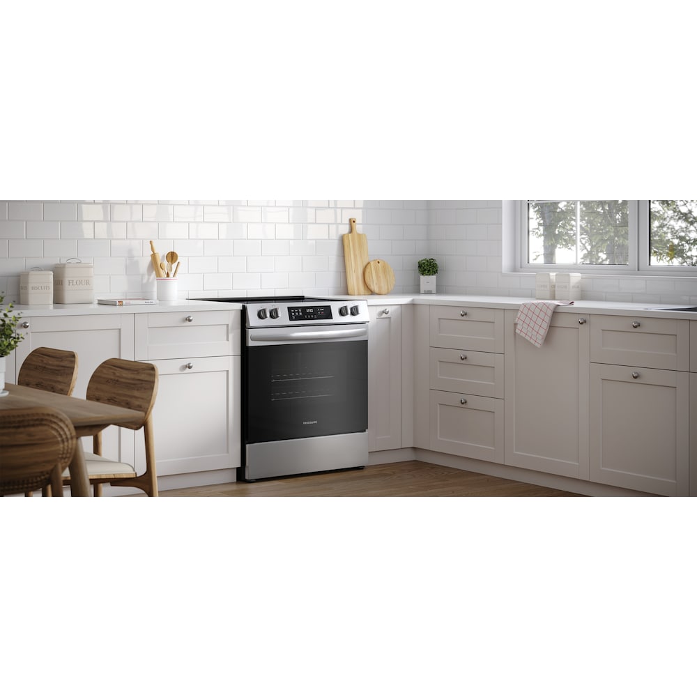 Frigidaire 30-inch 5.3 cu. ft. Front Control Slide-In Electric Range in Stainless Steel - FCFE306CAS