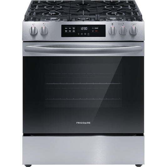 Frigidaire 30 in. 5 Burner Front Control Gas Range with Steam Clean, Stainless Steel - FCFG3062AS