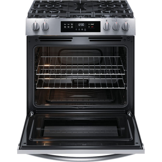 Frigidaire 30 in. 5 Burner Front Control Gas Range with Steam Clean, Stainless Steel - FCFG3062AS