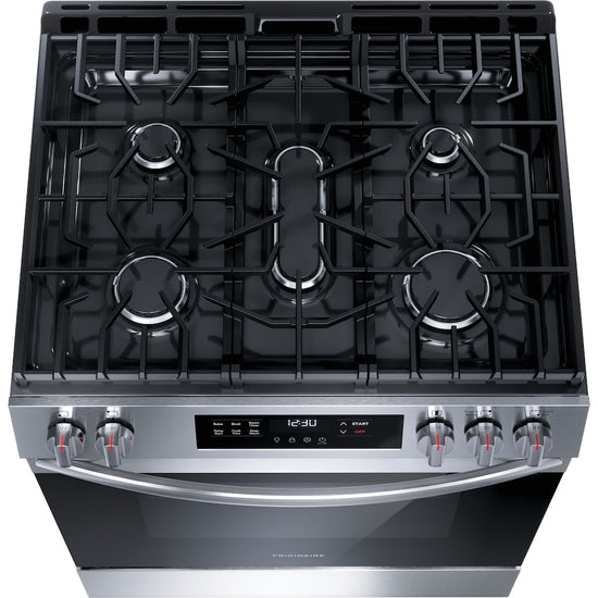Frigidaire 30 in. 5 Burner Front Control Gas Range with Steam Clean, Stainless Steel - FCFG3062AS