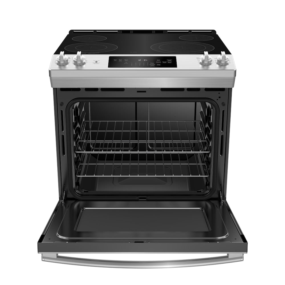 GE 30 Inch Electric Slide-In Front Control Range with Storage Drawer in Stainless Steel - JCSS630SMSS