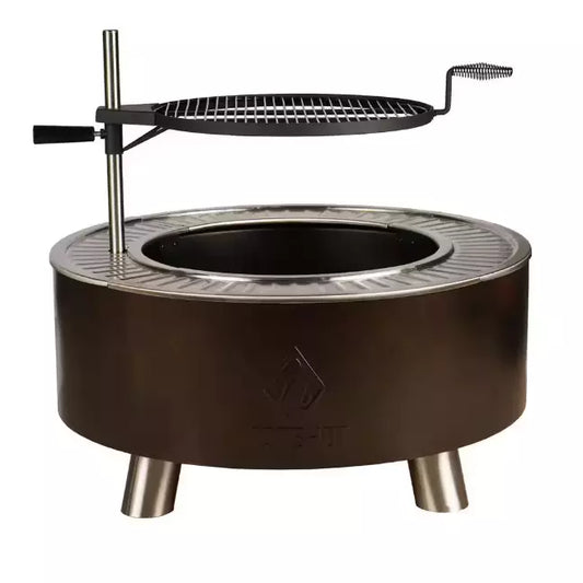 HOTSHOT Smokeless Outdoor Wood Fire Pit with Grill, Steel, 34 Inch-BRECKENRIDGE
