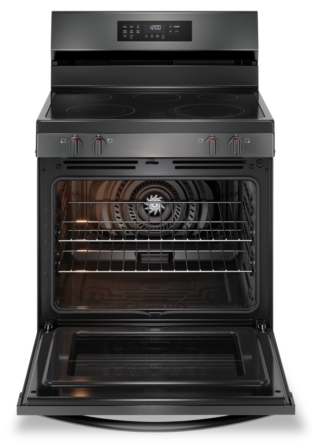 Frigidaire 5.3 Cu. Ft. Electric Range With Air Fry and Convection Bake in Black Stainless Steel - FCRE308CAD