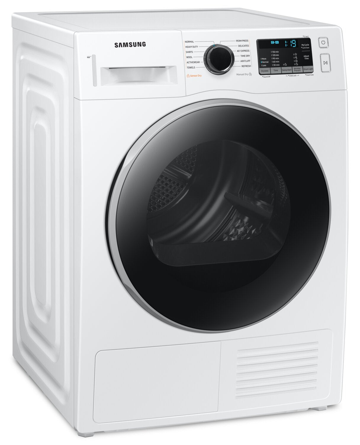 Samsung's 4.0 cu. ft Heat Pump Dryer, featuring Express Cycle and Sensor Dry - WHITE