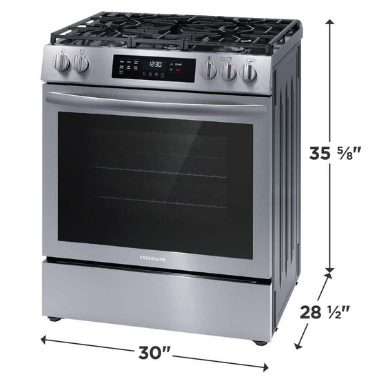 Frigidaire 30 Inch 5-Burner Slide-In Gas Range with Convection, Stainless Steel - FCFG3083AS