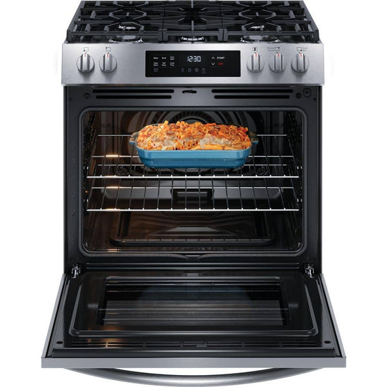 Frigidaire 30 Inch 5-Burner Slide-In Gas Range with Convection, Stainless Steel - FCFG3083AS