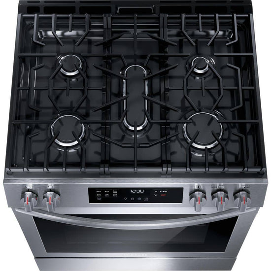 Frigidaire 30 Inch 5-Burner Slide-In Gas Range with Convection, Stainless Steel - FCFG3083AS