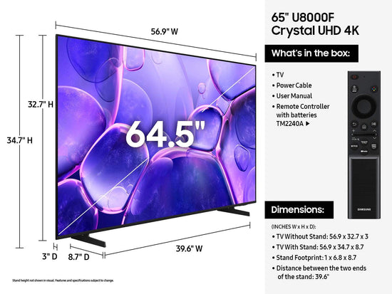Samsung 65 Inch Class Crystal UHD U8000F 4K Smart TV - UN65U8000HFXZC