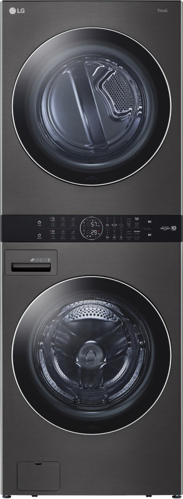 LG BLACK STEEL SINGLE UNIT FRONT LOAD WASHTOWER 5.2 CU. FT. WASHER, 7.4 CU. FT. ELECTRIC DRYER - WKEX200HBA