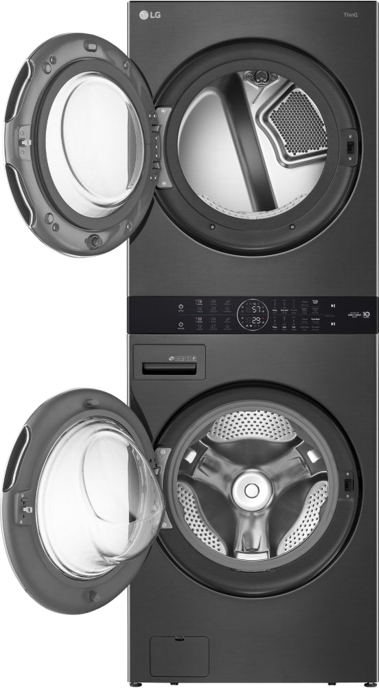 LG BLACK STEEL SINGLE UNIT FRONT LOAD WASHTOWER 5.2 CU. FT. WASHER, 7.4 CU. FT. ELECTRIC DRYER - WKEX200HBA